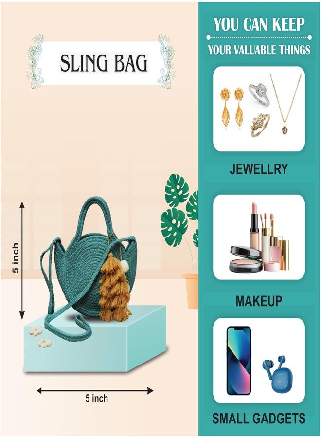 Ariya Women Sling Bag with Tassel Charm (4063 | Sky Blue) Handcrafted PP & Cotton Blend Shoulder Purse, Perfect for Ladies & Girls, Lightweight Crossbody Bag for Daily Use, Casual, Travel - Image 3